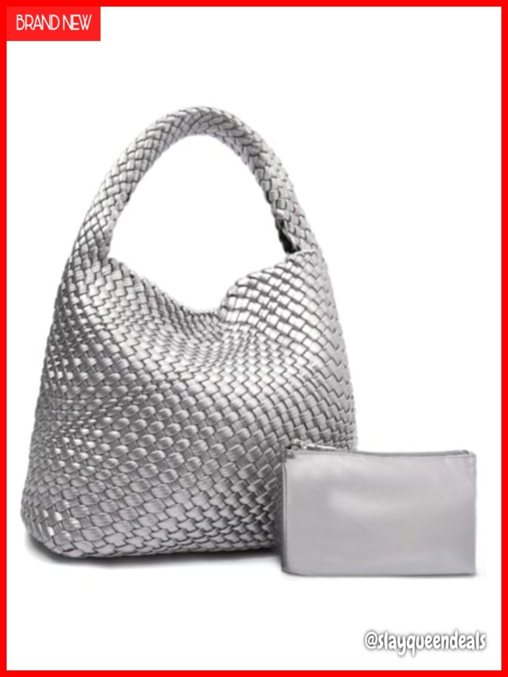 Handmade Woven Vegan Leather Tote Bag with Matching Pouch